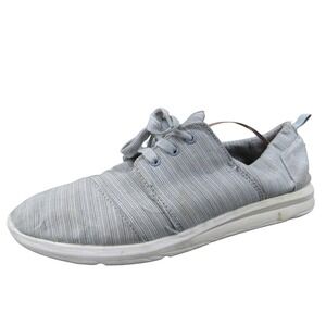 TOMS Del Rey Women 10 Light Gray Stripe Canvas Sneakers Lace-Up Casual Comfort
